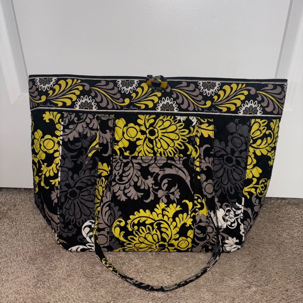 Vera Bradley Floral Patterned Tote Bag - Black, Yellow/green, Gray